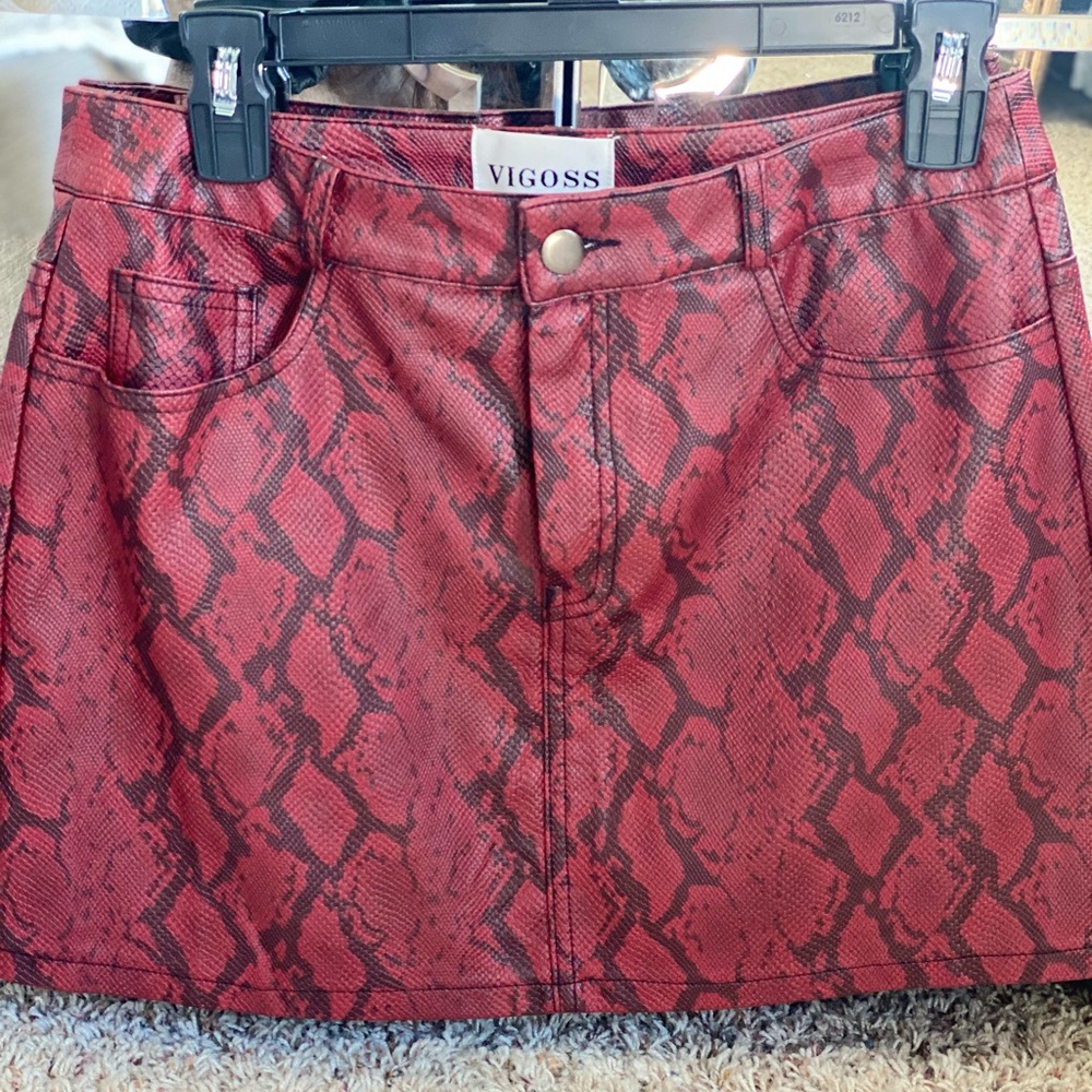 Vigoss Leather Red Snakeskin Mini Skirt